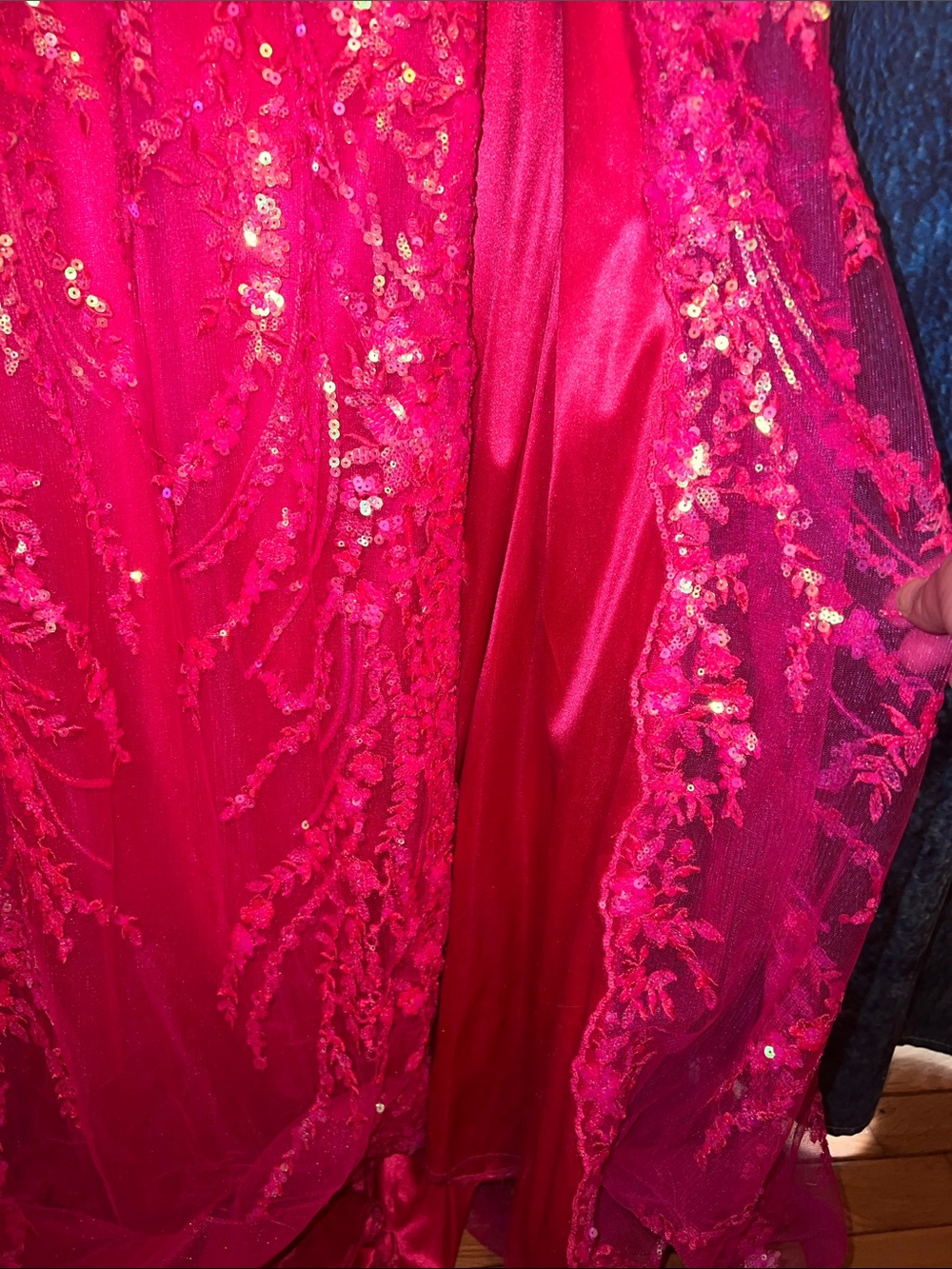 Sherri Hill Hot Pink Sequin High-Slit removable train prom dress - Picture 13 of 17